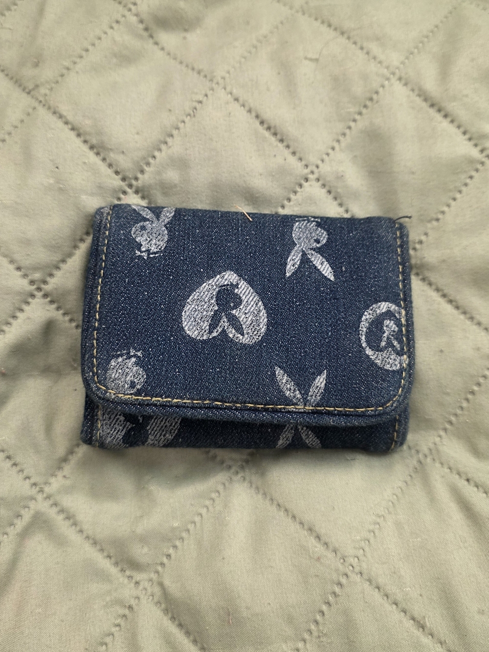 PLAYBOY Navy Blue Denim Trifold Wallet with Logo Motif